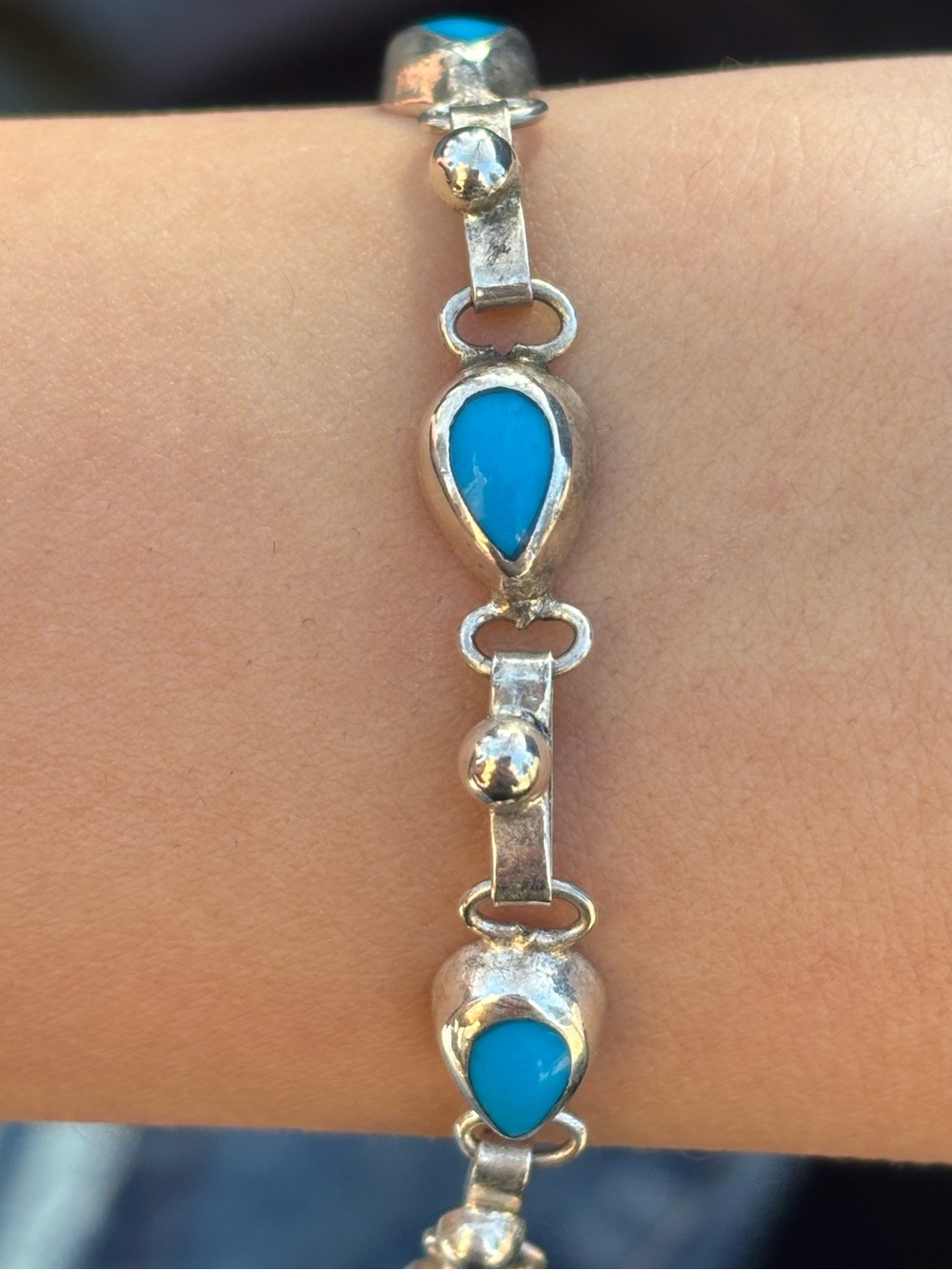 925 Sterling Silver Turquoise Bracelet Southwestern Teardrop Jewelry